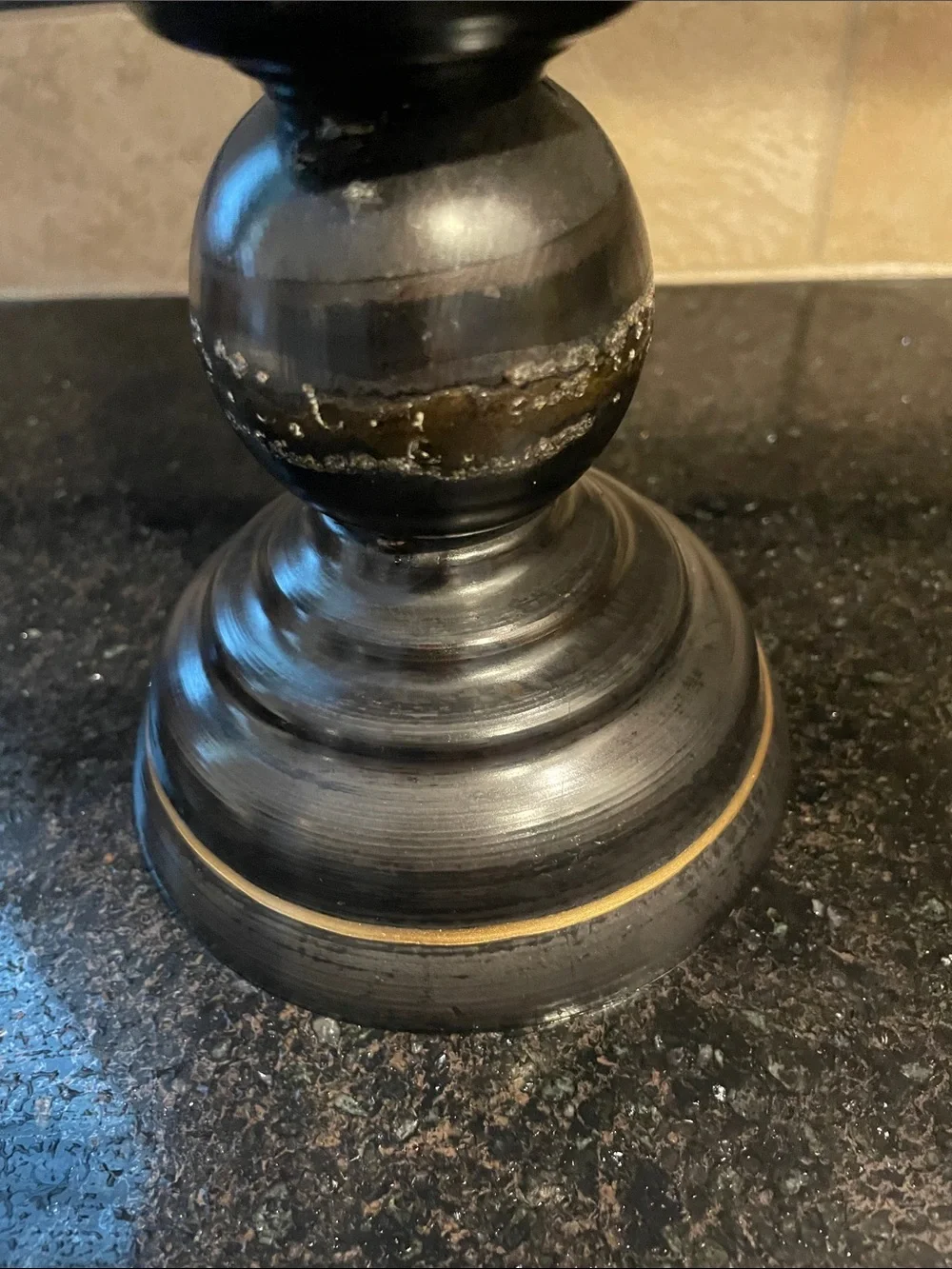 Classic Black Metal Pillar Candle Holders with Gold Trim - Set of 2